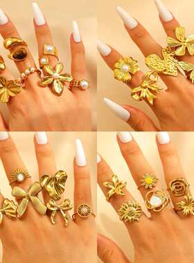 Fashion Open Mouth Gold Ring bow flower female Jewelry Ring