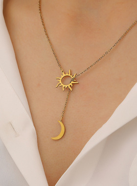 European American alloy sun and moon pendant Necklace women
