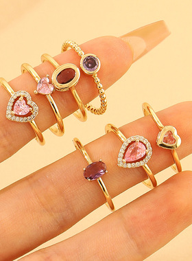Fashionable retro heart-shaped pink ring with personalized