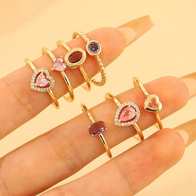 Fashionable retro heart-shaped pink ring with personalized