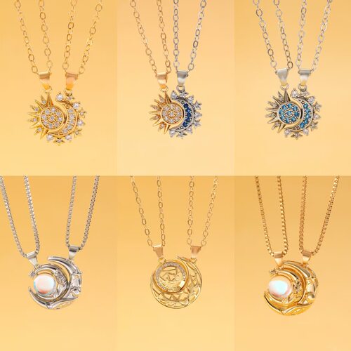 New Magnetic Sun Moon Couple Necklace Gift Water Diamond项链