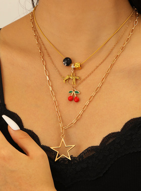 Cherry star leopard sieve pendant wear more women's necklace