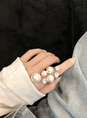 hyperbole large pearl opening rings index finger ring female