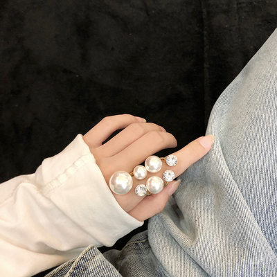 hyperbole large pearl opening rings index finger ring female
