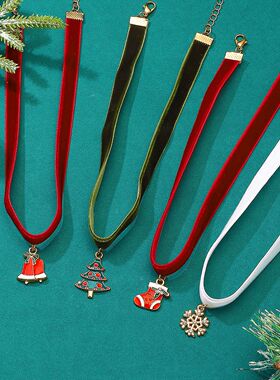 Christmas Snowflake tree bell velvet Short clavicle necklace