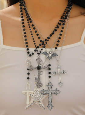 New cross collarbone chain multi-layer tassel pearl necklace