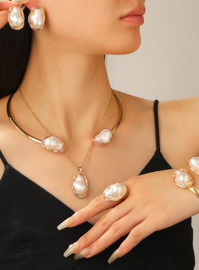Shaped pearl collar metal open necklace earrings bracelet 圈