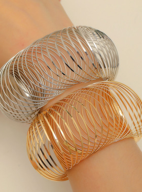 Women exaggeration round bracelet stretch Necklace earrings