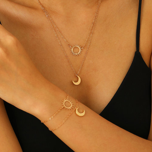 New Style Women Long Fashion Sun Moon Moon Pendant Necklace
