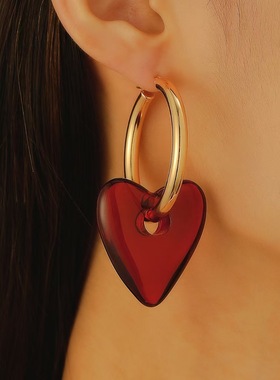 Red heart-shaped round Large Earrings exaggeration Earring