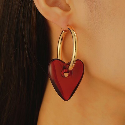 Red heart-shaped round Large Earrings exaggeration Earring