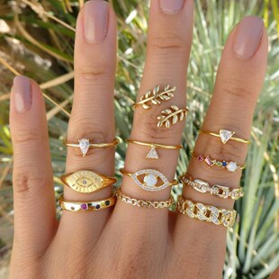 Leaf knuckle rings 11-Piece Rhinestone joint Ring Set 关节戒