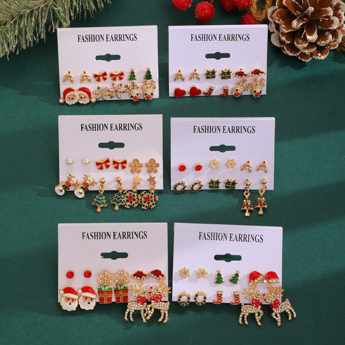 women ear stud Snowman Elk Christmas Tree Earrings圣诞耳环女