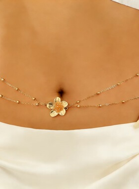 腰链New minimalist women's metal egg flower bead waist chain