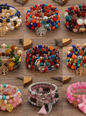 Bohemia Colored bead string bangle Beaded Bracelet Women手链