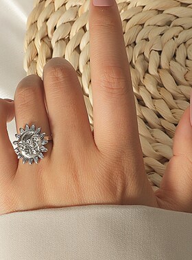 欧美金属月亮太阳戒指ins时尚女