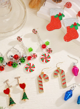 Christmas Bell Tree Snowflake Candy Earrings Female Earrings