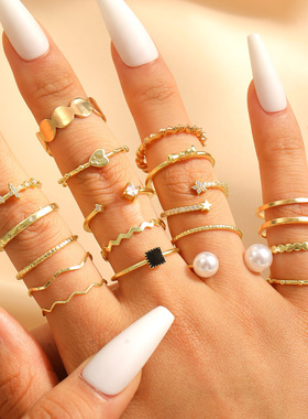 New Pearl Ring Women's Set Set Ring Ring Ring Open Ring 戒指
