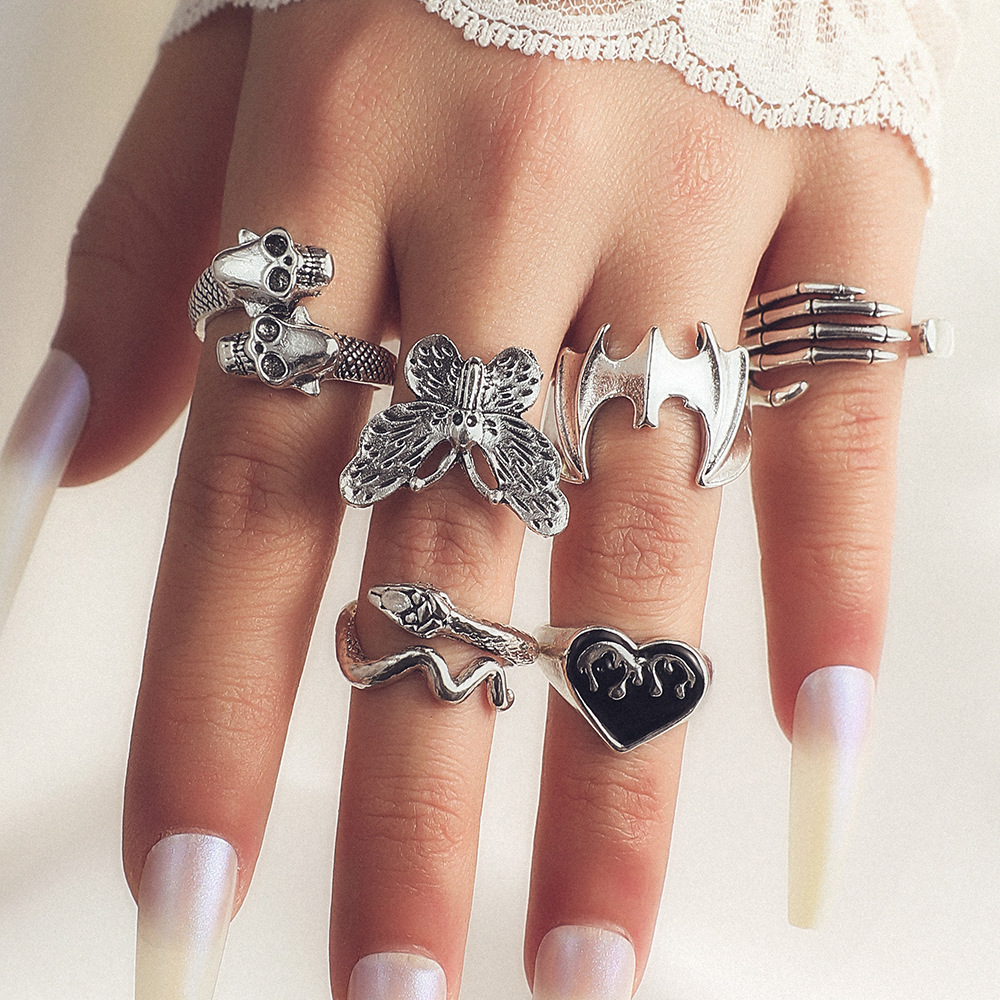 戒指New Combination Ring Retro Butterfly bat Snake rings Set