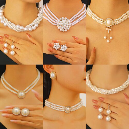 retro pearl necklace women collarbone chain fashion ear stud