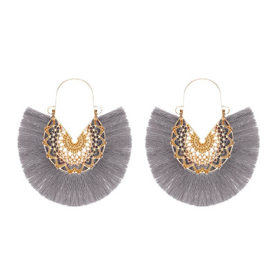 Female fan-shaped tassel earrings hollow earrings扇形耳环