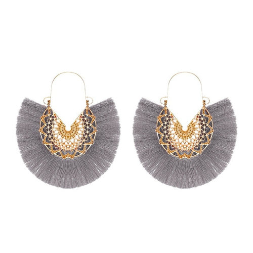 Female fan-shaped tassel earrings hollow earrings扇形耳环