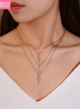 Creative diamond cross necklace Women Elegant clavicle chain
