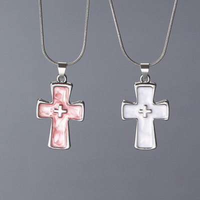 Pink cross pendant necklace women's collarbone chain锁骨链