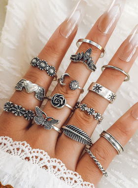 European American style butterfly rose flower ring欧美戒指女