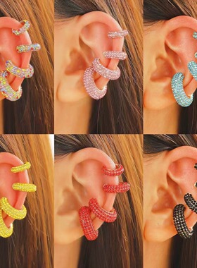 New retro fashion simple C-shaped color diamond earrings耳夹