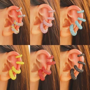 New retro fashion simple C-shaped color diamond earrings耳夹