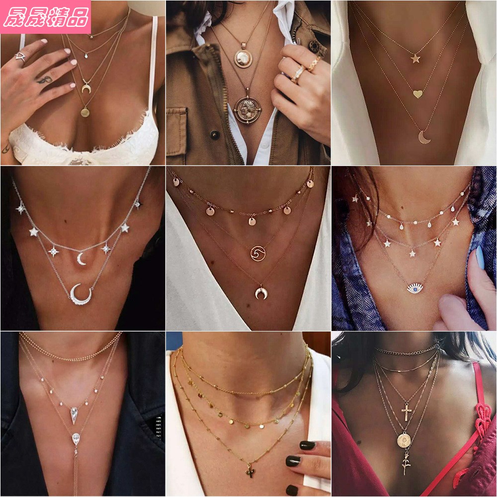 alloy multilayer necklace hip-hop girl clavicle chain choker-封面