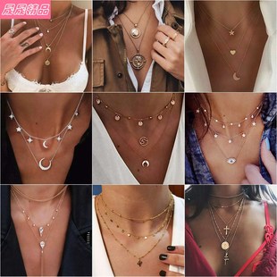 multilayer clavicle hop girl hip chain alloy choker necklace