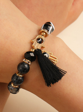 Ethnic beaded woven autumn winter tassel bracelet珠子女手链