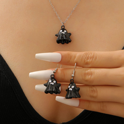Tem Halloween Bohemian Women's Ghost Doll Earrings Necklace