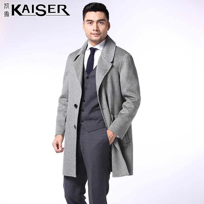 Kaiser/凯撒冬季男士中长款西装领毛呢大衣羊毛双面呢子风衣外套