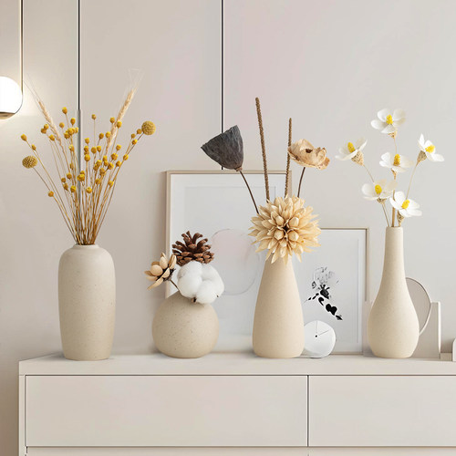 奶油风高级感干花花瓶装饰摆件