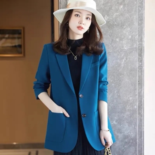 休闲宽松女士气质职业装 蓝色小西装 时尚 新款 西服 外套女2026春秋季