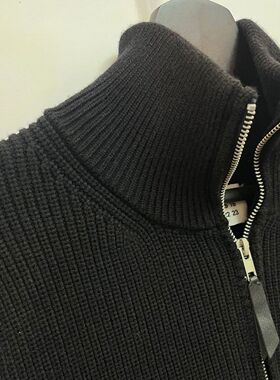 高克重马家四角双拉链慵懒针织衫毛衣开衫外套高领男秋冬毛衫时尚