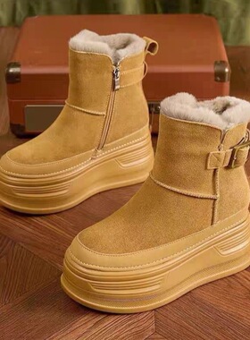 2025新款厚底内短靴防寒加毛休闲保暖女鞋厚底小个子雪地靴女