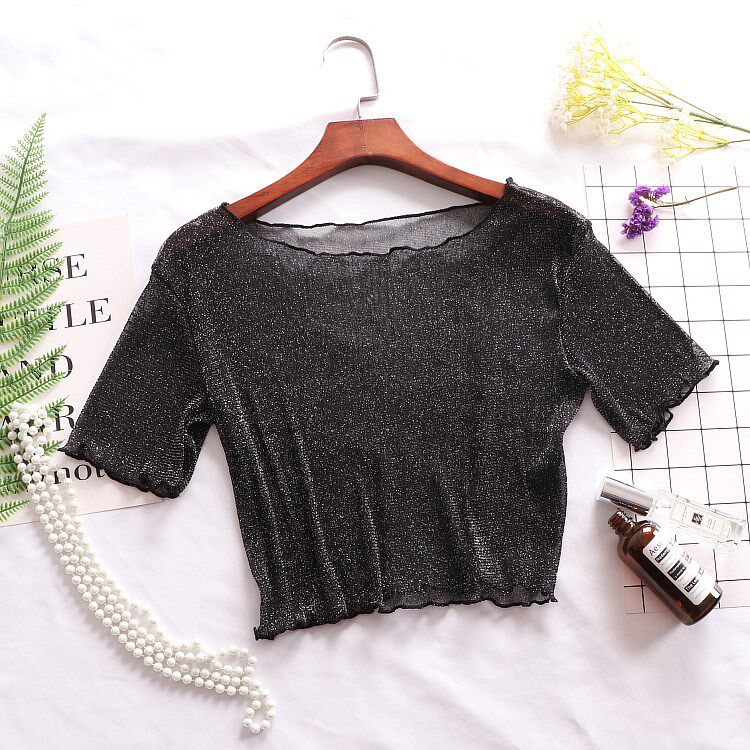 雷斯上衣 蕾丝性感打底衫短袖短款半截半身内搭雪纺衫t恤罩衫|ruв категории Женская одежда, футболка - от Buy2taobao.com для оказания профессиональной услуги покупки агента Taobao