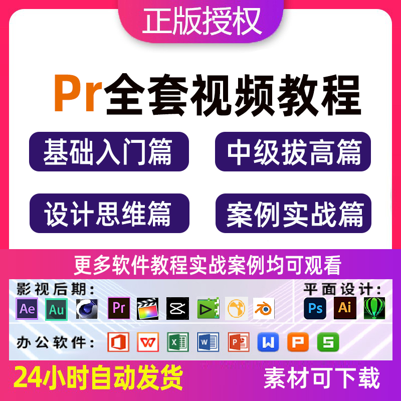 Pr全套视频教程合集零基础入门剪辑磨皮调色转场预设特效软件素材