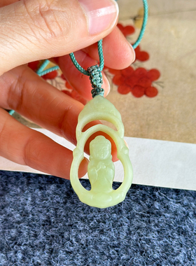 纯天然正宗新疆和田玉若羌黄口料宝宝佛挂件双面雕刻玉石项链吊坠