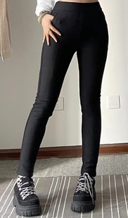 子女秋冬季 长裤 松紧腰黑色小脚裤 加厚厚实保暖纯色全夹棉高腰修身