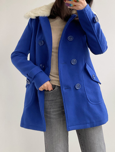 大衣女 清仓亏清超大獭兔毛领柜1099加厚厚实羊毛毛呢中长款