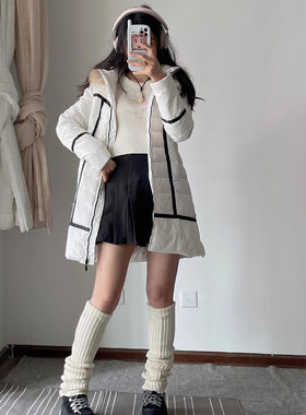 厚实保暖白鸭绒羽绒服中长款连帽