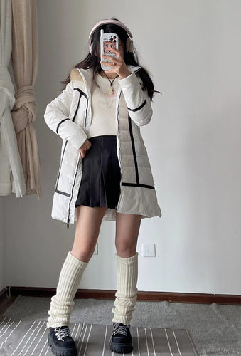 厚实保暖白鸭绒羽绒服中长款连帽