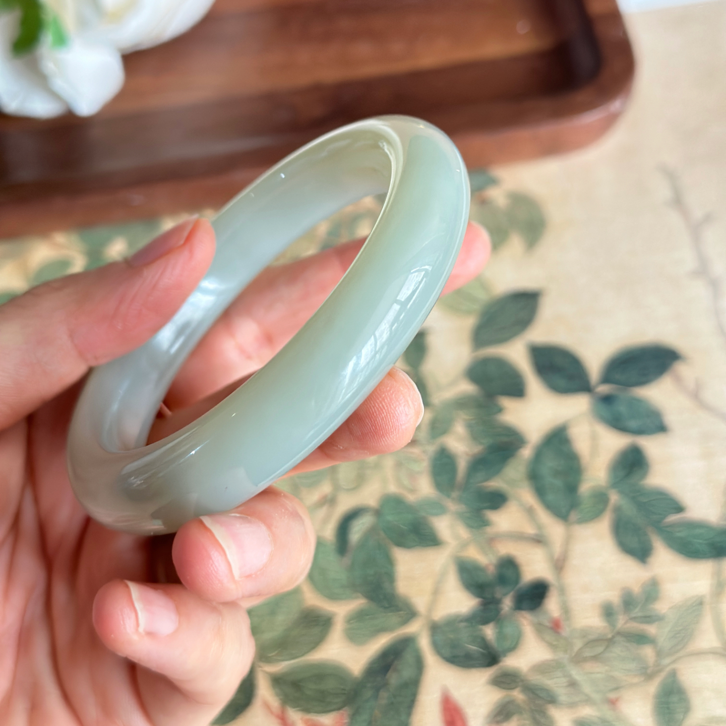 C8超值纯天然正宗新疆和田玉且末料高青白玉手镯精品玉镯子首饰女