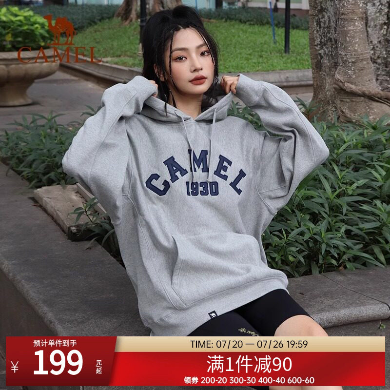 骆驼运动卫衣男女同款新款春秋加厚套头连帽卫衣复古百搭休闲上衣