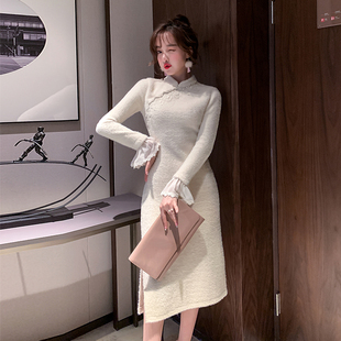 高端气质新中式 中国风2025新款 改良旗袍少女年轻款 冬季 连衣裙 法式